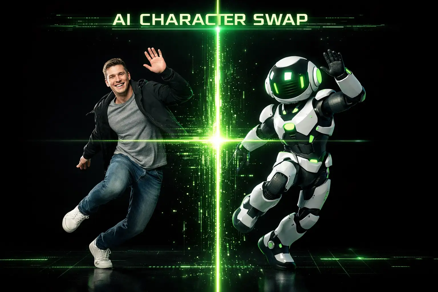 replace person in video ai character swap example